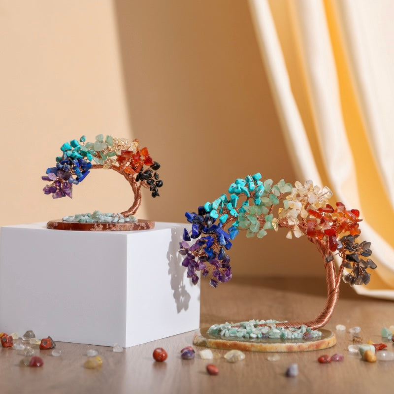 Chakra Crystal Tree Sculpture with Copper Wire & Natural Gemstones for Home Decor