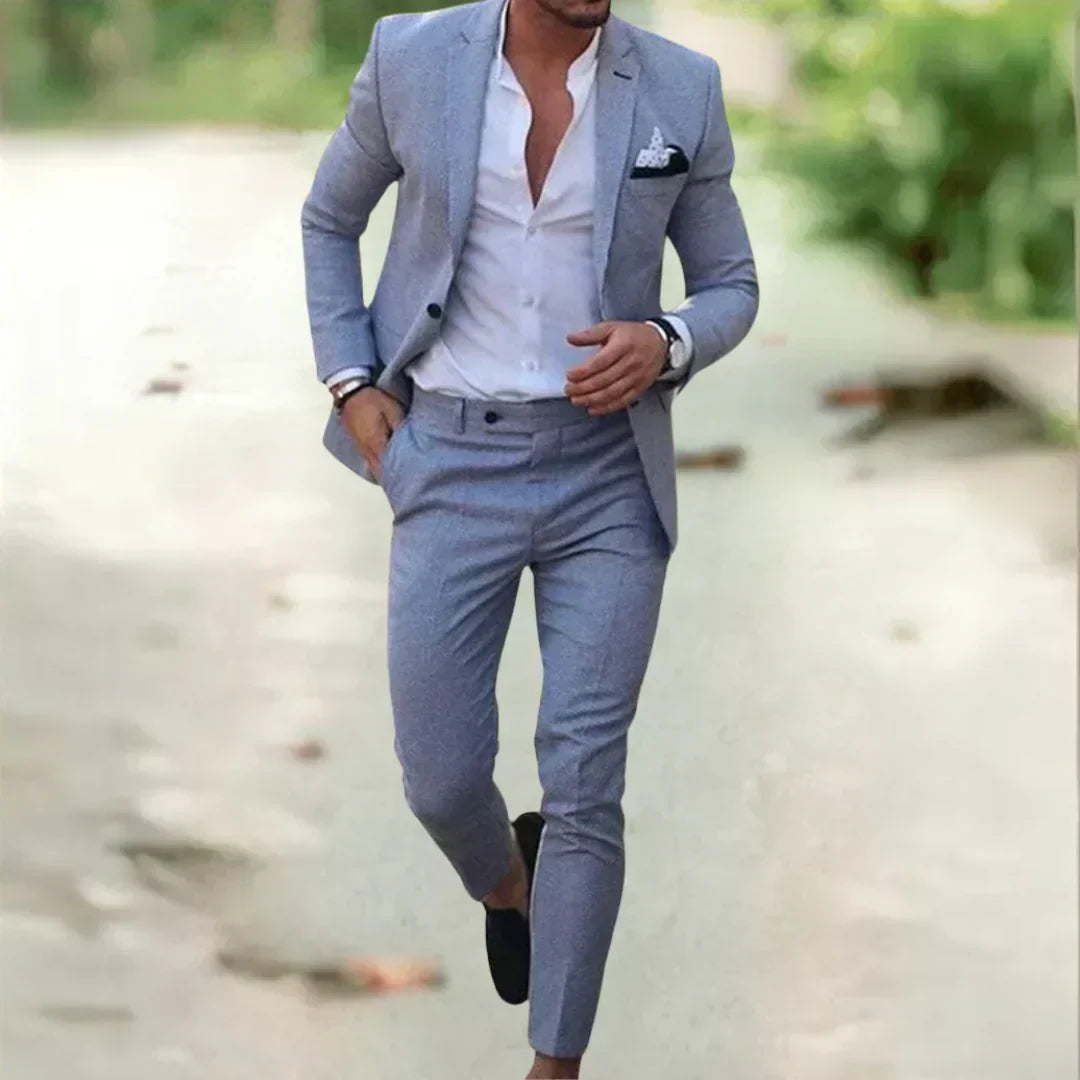 Men's 2-Piece Linen Cotton Suit Set Slim Fit Breathable Single-Breasted Jacket Pants for Summer Weddings Business Casual Outdoor Events