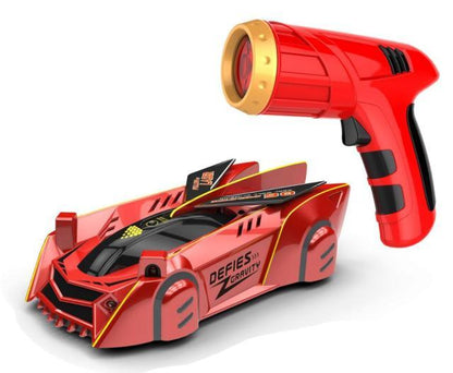 Voiture télécommandée monte-mur avec télécommande laser – Bolide cascadeur anti-gravité pour surfaces lisses, lumières LED, rotations à 360°, 3 ans et plus