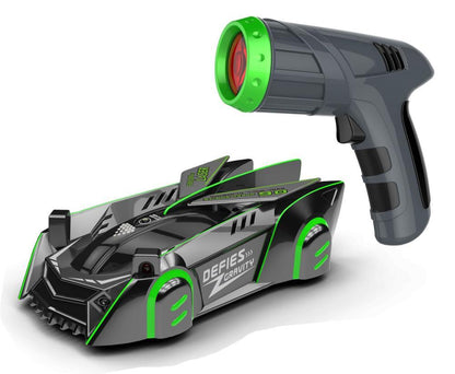 Voiture télécommandée monte-mur avec télécommande laser – Bolide cascadeur anti-gravité pour surfaces lisses, lumières LED, rotations à 360°, 3 ans et plus