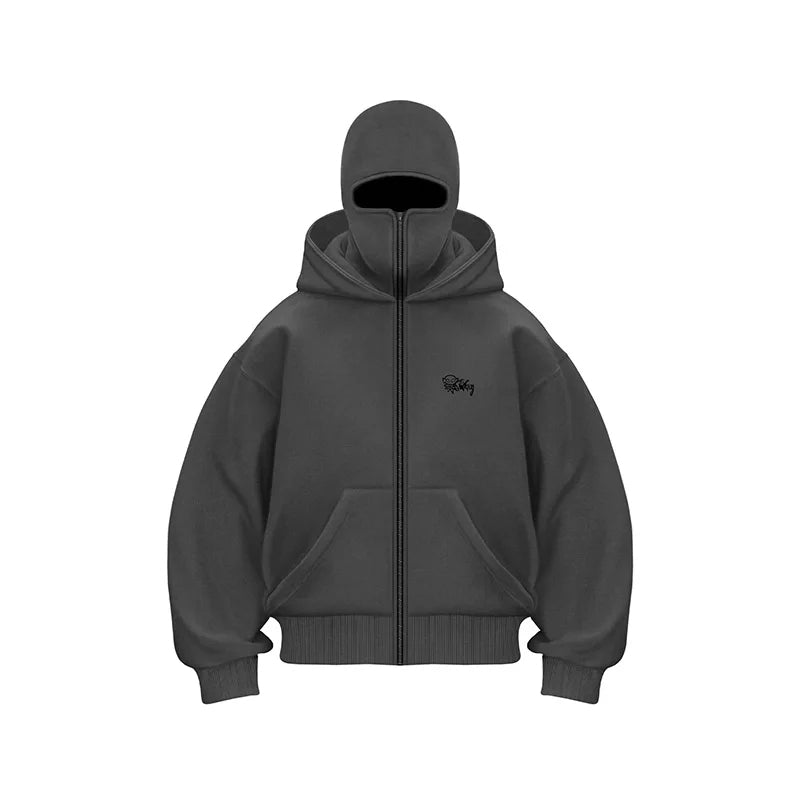 Full-Face Zippered Hoodie for Men – Cold-Weather Sweatshirt with Integrated Ski Mask & Fleece Lining for Winter Sports