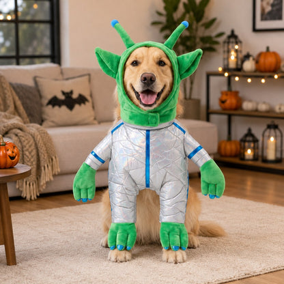 Ortekor Green Alien Pet Costume for Dogs & Cats - Funny Halloween Transformation Outfit for Pet Parties, Photoshoots & Costume Events