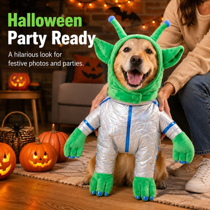 Ortekor Green Alien Pet Costume for Dogs & Cats - Funny Halloween Transformation Outfit for Pet Parties, Photoshoots & Costume Events