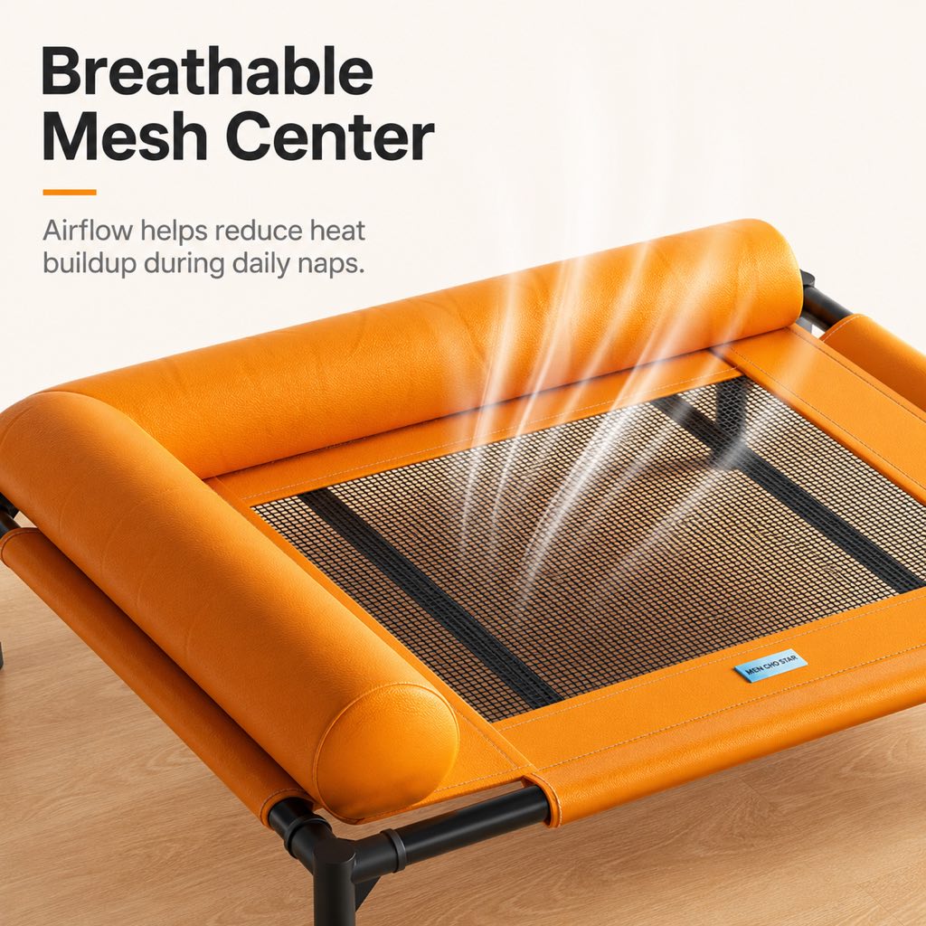 Ortekor French Bulldog Elevated Dog Cot for All-Season Indoor Naps - Breathable Raised Pet Bed with Soft Bolsters for Cooler Rest & Easy Cleaning