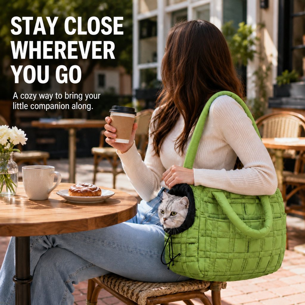 Ortekor Quilted Pet Carrier Tote for Cats & Small Dogs – Easy Hand & Shoulder Carry for Walks, Errands & Everyday Outings