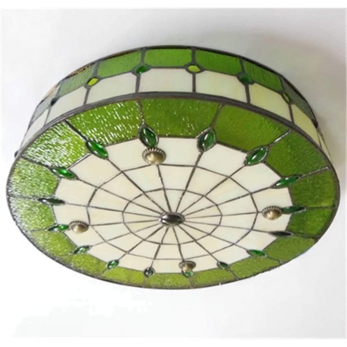 Plafonnier encastré en vitrail style Art déco, 20 pouces, vert, multi-lampes pour chambre, salon, salle à manger, cuisine, couloir et plafond bas