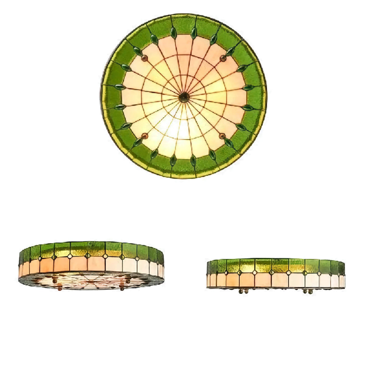 Plafonnier encastré en vitrail style Art déco, 20 pouces, vert, multi-lampes pour chambre, salon, salle à manger, cuisine, couloir et plafond bas