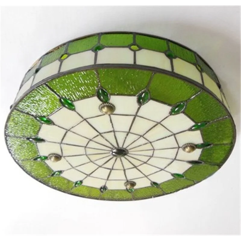 Plafonnier encastré en vitrail style Art déco, 20 pouces, vert, multi-lampes pour chambre, salon, salle à manger, cuisine, couloir et plafond bas