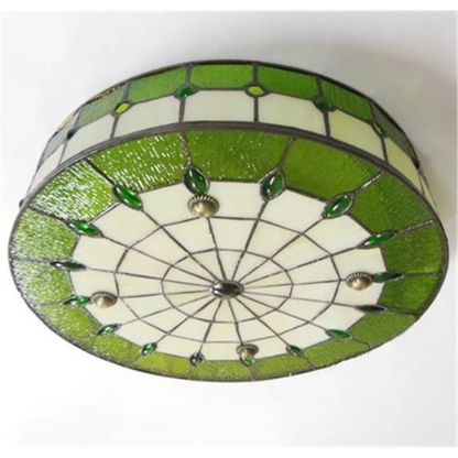 Plafonnier encastré en vitrail style Art déco, 20 pouces, vert, multi-lampes pour chambre, salon, salle à manger, cuisine, couloir et plafond bas
