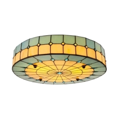Plafonnier encastré en vitrail style Art déco, 20 pouces, vert, multi-lampes pour chambre, salon, salle à manger, cuisine, couloir et plafond bas