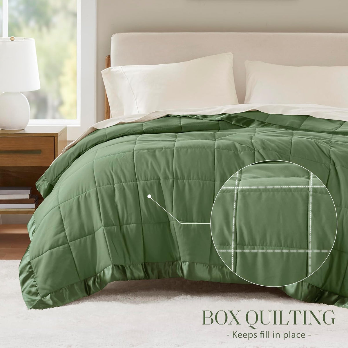 Collection Windom | Couverture en duvet synthétique avec traitement anti-humidité | Couvre-lit léger et doux toutes saisons, bordure satinée