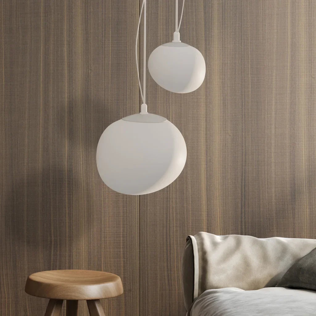Frosted Glass Overhead Light Fixture Oval Shape White for Kitchen Island Dining Table Bedroom Ceiling Suspended Adjustable Heights Four Size