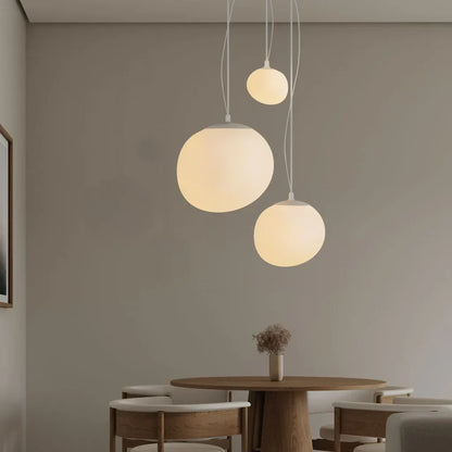 Frosted Glass Overhead Light Fixture Oval Shape White for Kitchen Island Dining Table Bedroom Ceiling Suspended Adjustable Heights Four Size