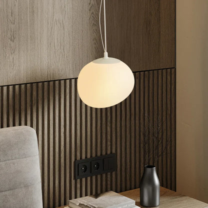 Frosted Glass Overhead Light Fixture Oval Shape White for Kitchen Island Dining Table Bedroom Ceiling Suspended Adjustable Heights Four Size