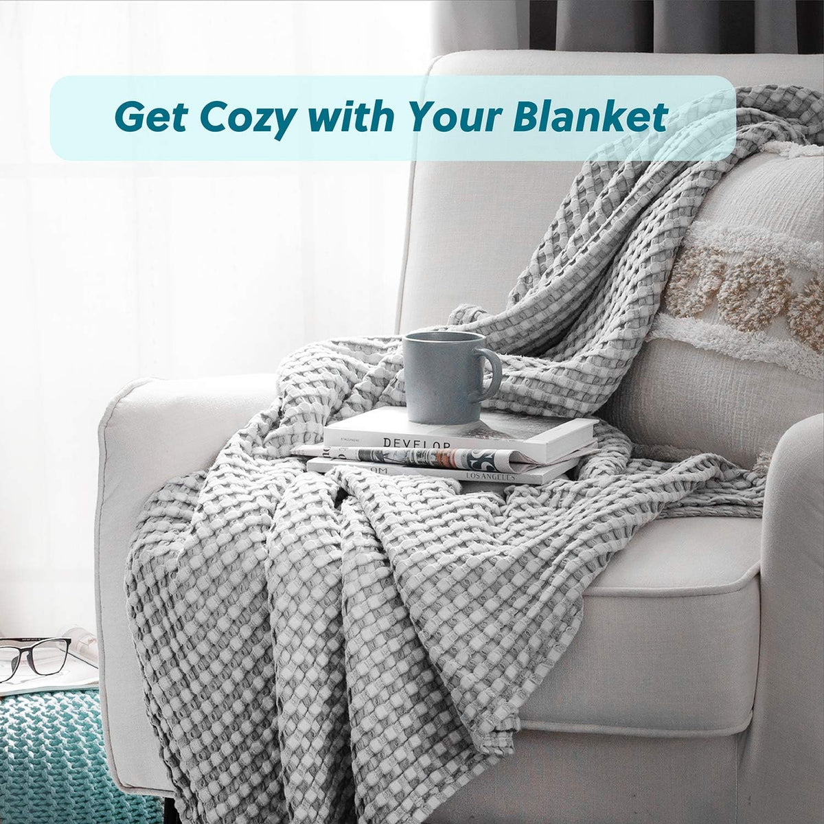 Cozy Haven | Couverture Queen légère en coton et bambou à tissage gaufré rafraîchissant | Jeté d'été doux pour ceux qui ont chaud la nuit
