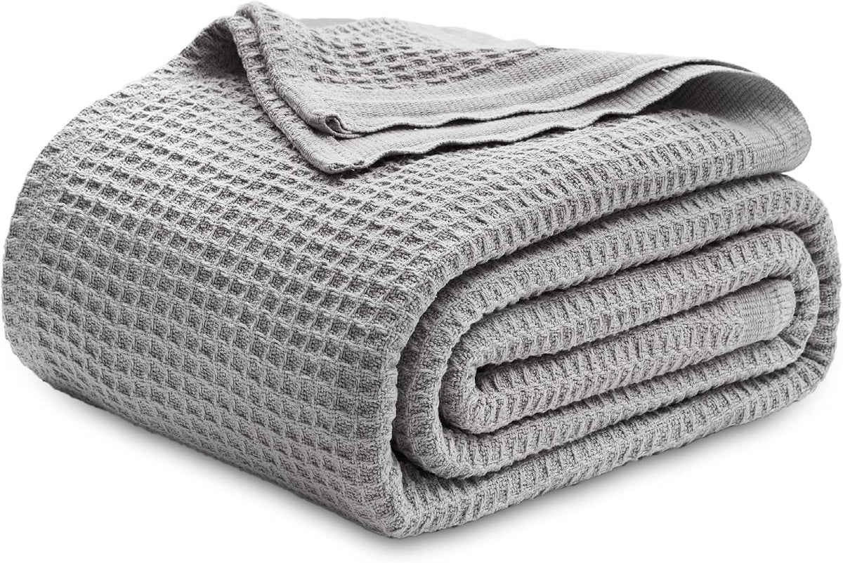 100% Cotton Waffle Weave Throw Blanket Queen King Breathable Lightweight Bed Cover for All Seasons Couch Sofa Bedroom Layering Textured