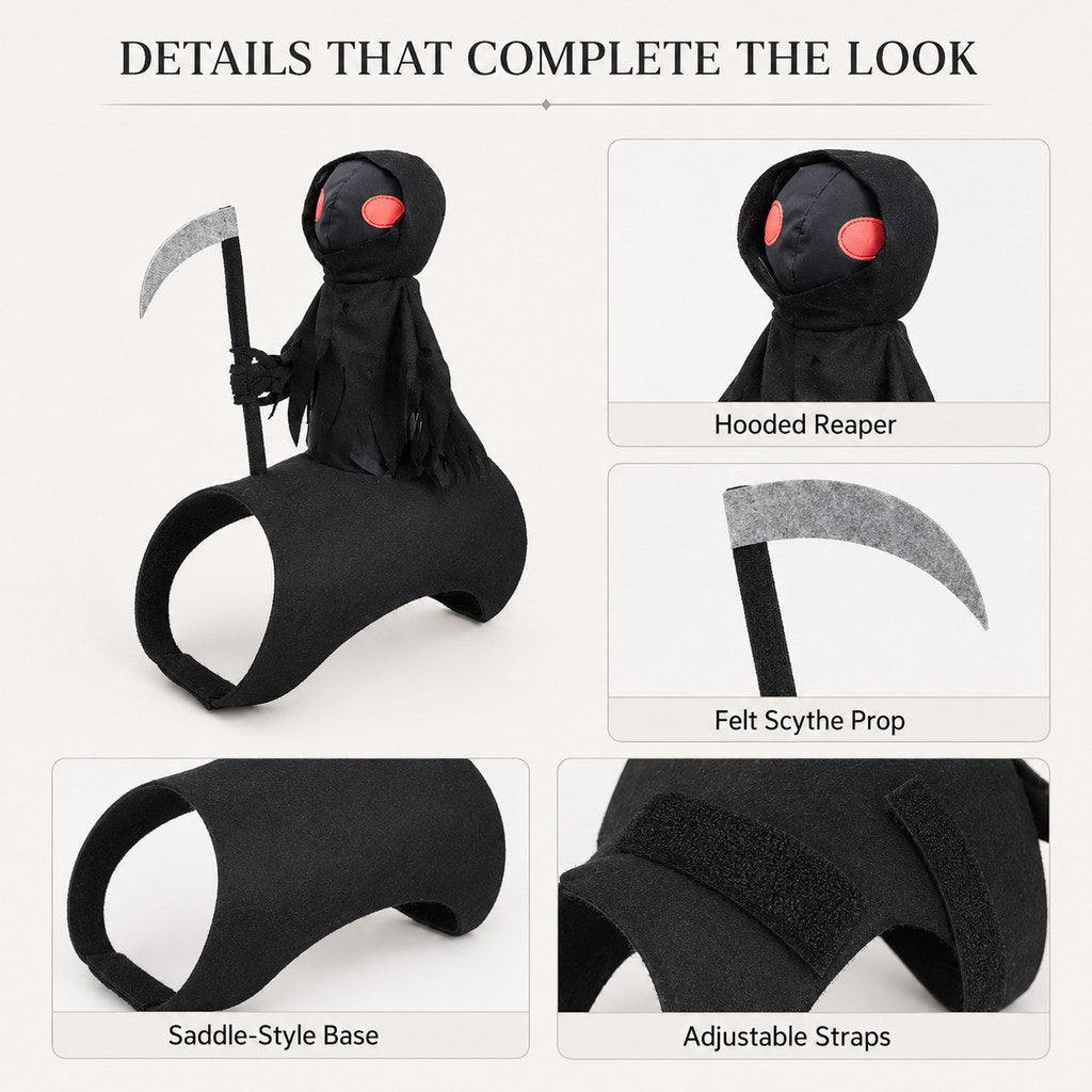 Ortekor Grim Reaper Rider Pet Costume – Adjustable 3D Halloween Outfit for Trick-or-Treat, Parties & Photos