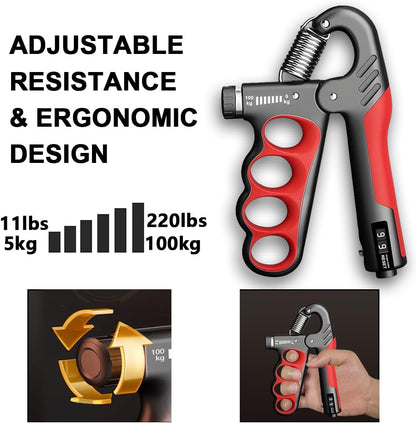 Adjustable Hand Grip Strengthener with Counter Up to 220 lbs Resistance for Forearm Training & Grip Workout at Home or Gym