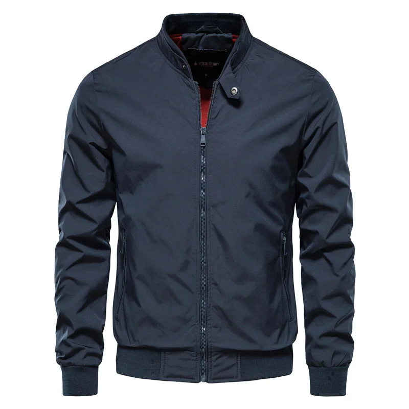 Lightweight Bomber Jacket for Men – Summer Sport Coat with Ribbed Collar & Glossy Finish for Casual Everyday Wear