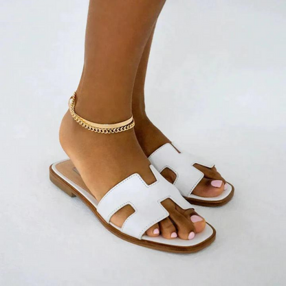 Women's Slip-On Sandals Flat Synthetic Leather Slide Slippers White Black Brown Pink Gold for Summer Beach Casual Everyday
