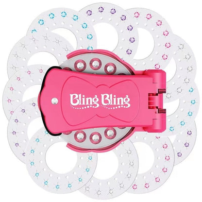 Press-On Crystal Hair Applicator for Kids with 180 Colorful Rhinestones, Portable Gem Stamper Toy for Girls Birthday Parties Sleepovers