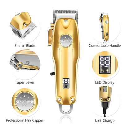 Metal Cordless Hair Trimmer Set with T-Blade Outliner & Foil Shaver for Men – Rechargeable Clippers with Adjustable Lever & 4 Guide Combs fo