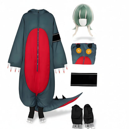 Costume de dinosaure | Combinaison pour adulte avec perruque et couvre-chaussures | Tenue de cosplay amusante pour Halloween