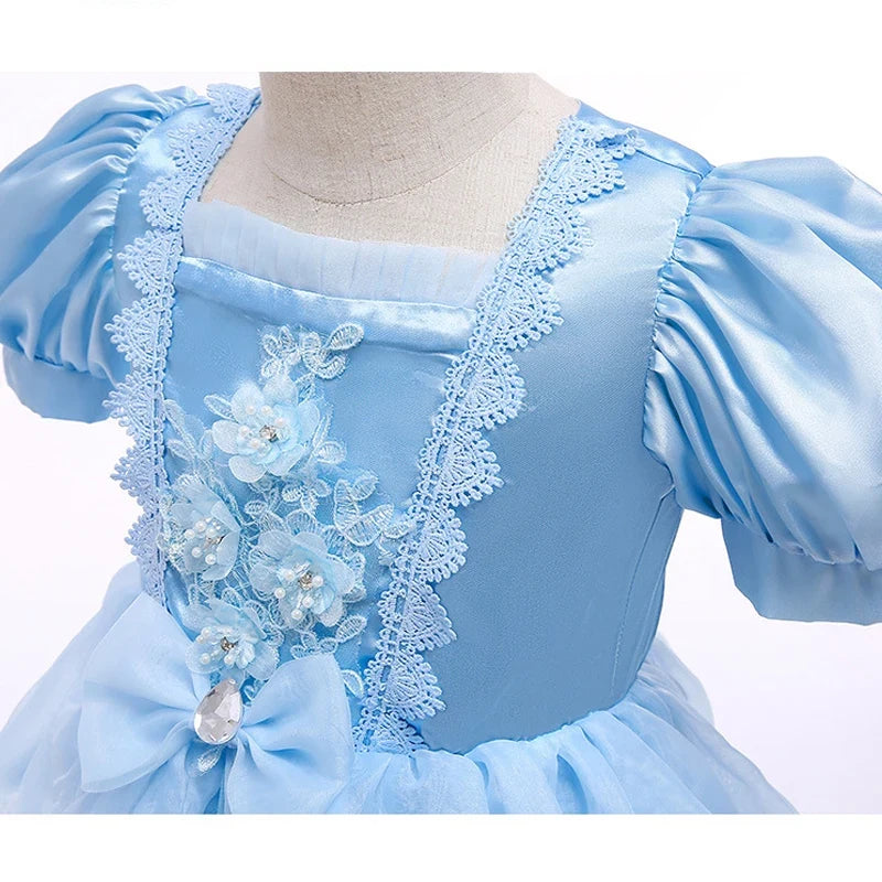 Robe de princesse en dentelle pour fille avec manches bouffantes, robe de princesse pour anniversaire ou costume d'Halloween pour filles de 3 à 10 ans