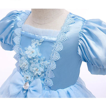 Robe de princesse en dentelle pour fille avec manches bouffantes, robe de princesse pour anniversaire ou costume d'Halloween pour filles de 3 à 10 ans