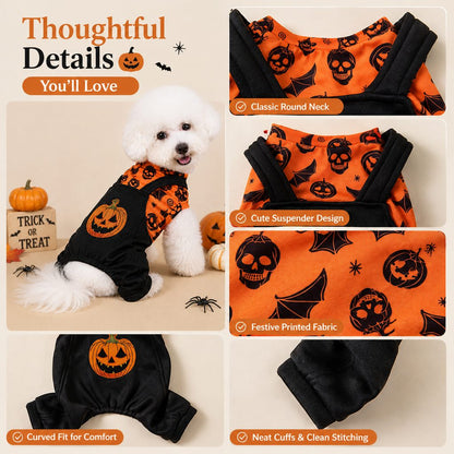 Ortekor Halloween Dog Jumpsuit for Parties & Photos - Soft Pumpkin Pet Costume