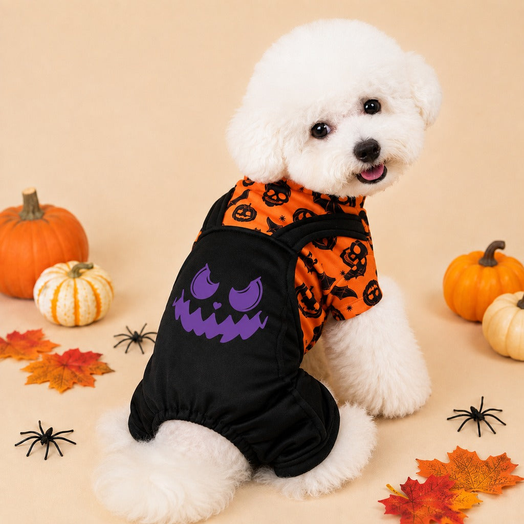 Ortekor Halloween Dog Jumpsuit for Parties & Photos - Soft Pumpkin Pet Costume