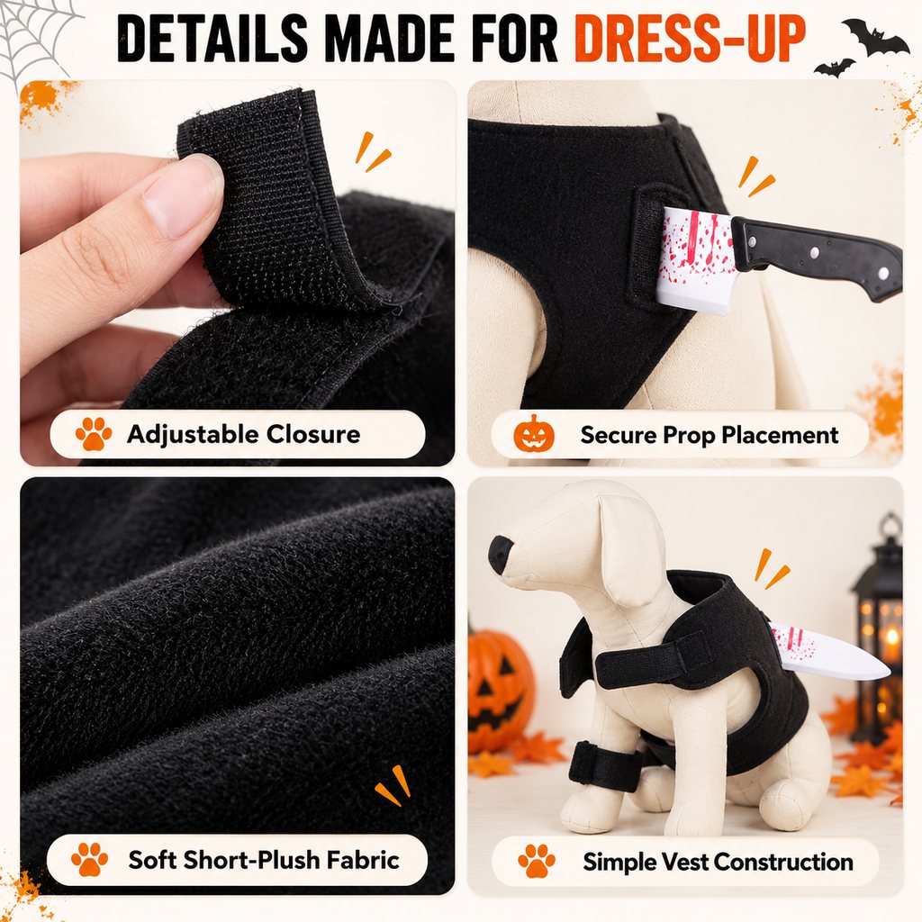 Ortekor Halloween Horror Prop Dog Costume Harness - Easy-On Funny Outfit for Trick-or-Treat, Parties & Photos | 6 Styles