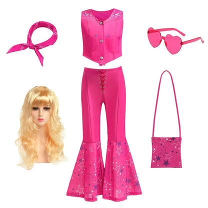 Ensemble de soirée disco | Costume pantalon patte d'eph pour filles avec haut élégant | Tenue amusante pour Halloween et soirées à thème