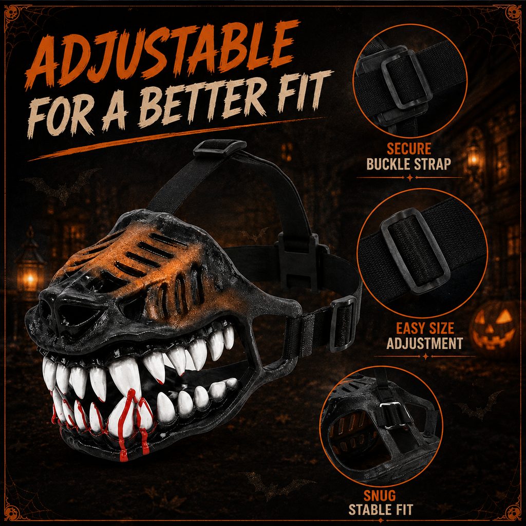 Ortekor Halloween Monster Dog Muzzle Costume - Adjustable Open-Nose Fang Mask for Parties, Photos & Spooky Walks
