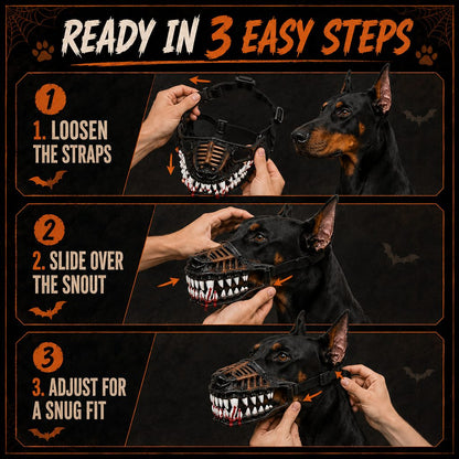 Ortekor Halloween Monster Dog Muzzle Costume - Adjustable Open-Nose Fang Mask for Parties, Photos & Spooky Walks