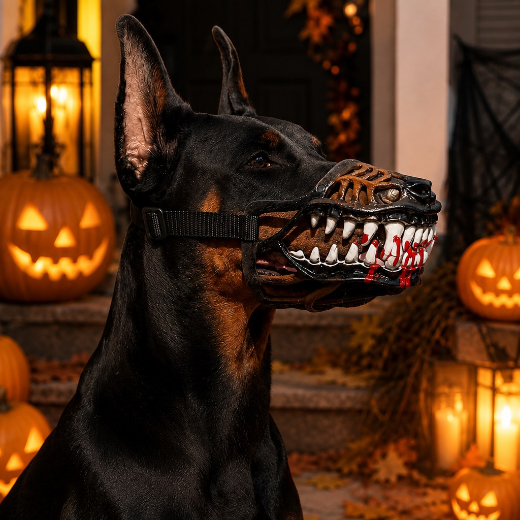 Ortekor Halloween Monster Dog Muzzle Costume - Adjustable Open-Nose Fang Mask for Parties, Photos & Spooky Walks