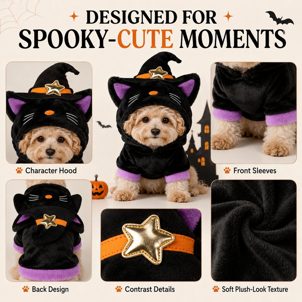 Ortekor Halloween Dog & Cat Costume Hoodie – One-Piece Spooky Outfit for Parties, Photos & Fall Fun