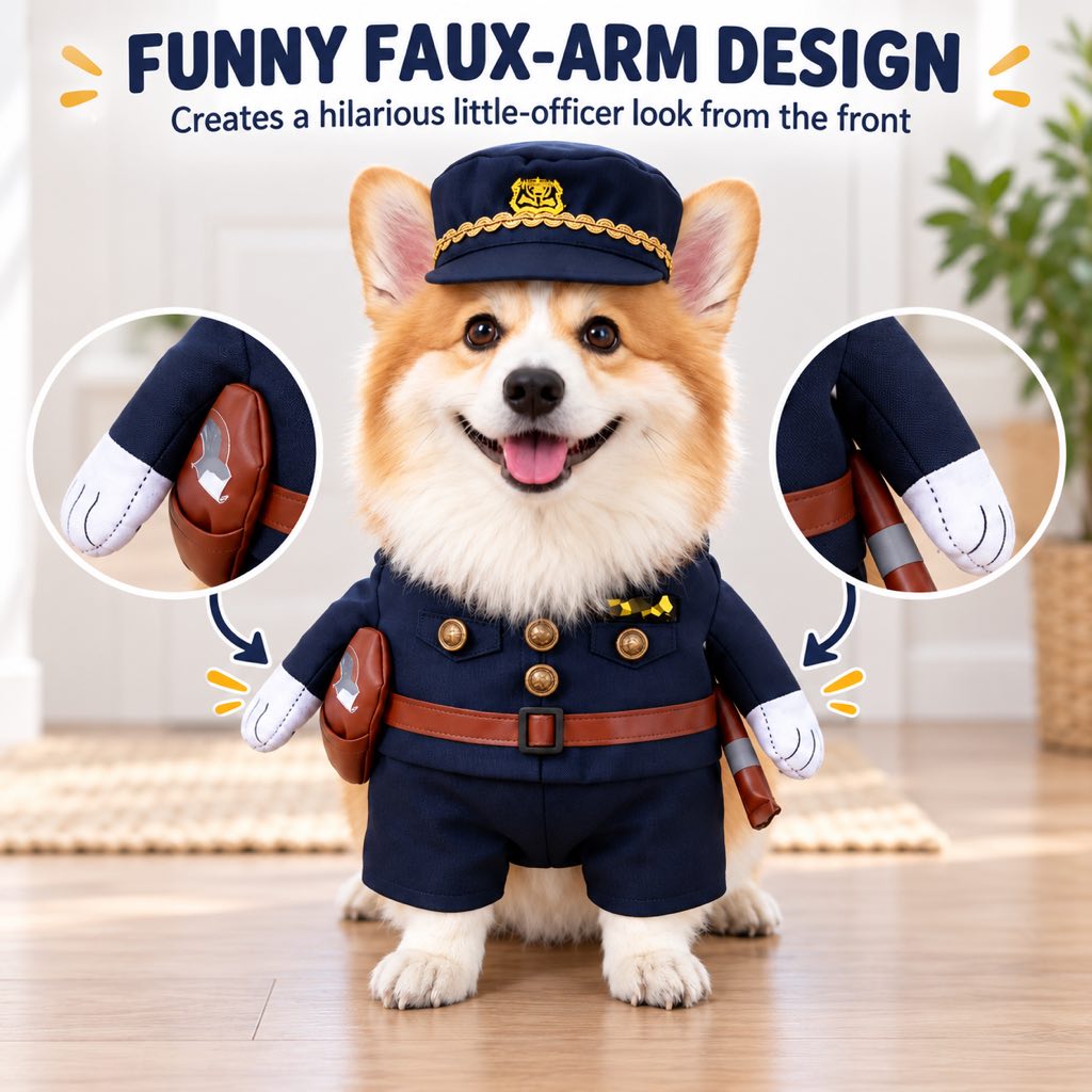 Halloween Police Officer Dog Costume with Hat – Funny Pet Cop Uniform for Trick-or-Treating, Parties & Photo Moments