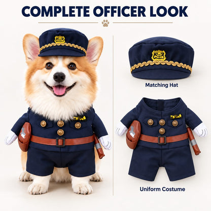 Halloween Police Officer Dog Costume with Hat – Funny Pet Cop Uniform for Trick-or-Treating, Parties & Photo Moments