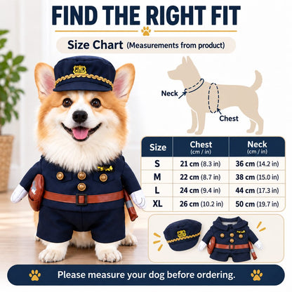 Halloween Police Officer Dog Costume with Hat – Funny Pet Cop Uniform for Trick-or-Treating, Parties & Photo Moments