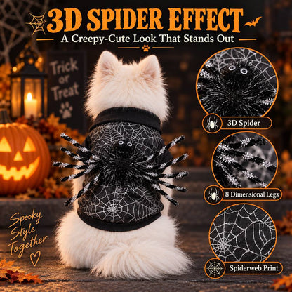 Ortekor Halloween Spider Web Dog Costume with 3D Spider - Easy Two-Leg Pet Outfit for Trick-or-Treat, Parties & Photos