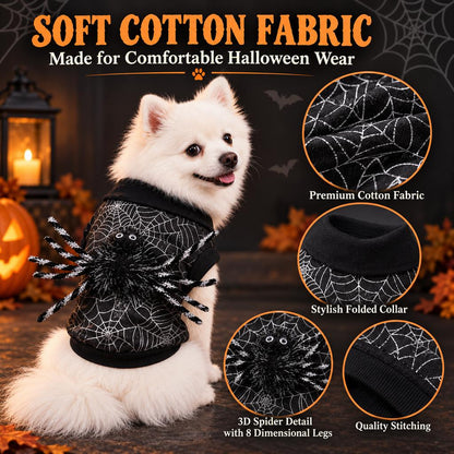 Ortekor Halloween Spider Web Dog Costume with 3D Spider - Easy Two-Leg Pet Outfit for Trick-or-Treat, Parties & Photos