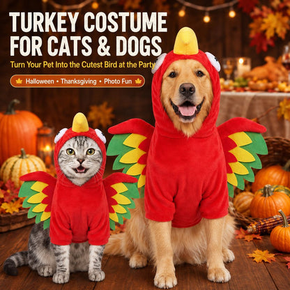 Ortekor Halloween Turkey Costume for Dogs & Cats - One-Piece Hooded Pet Outfit for Parties & Photos