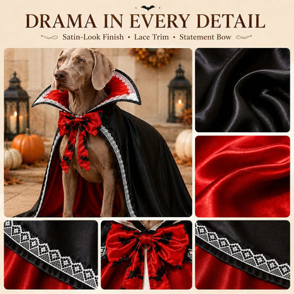 Ortekor Halloween Vampire Dog Cape Costume – Dracula Cloak with Stand-Up Collar for Trick-or-Treating, Parties & Photos