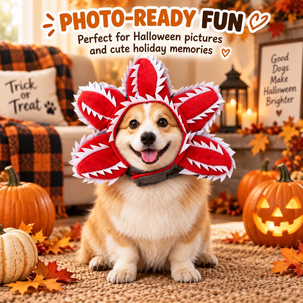 Halloween Venus Flytrap Pet Headpiece - Funny Red Monster Flower Dog Costume Accessory for Halloween Parties, Pet Photos & Holiday Dress-Up