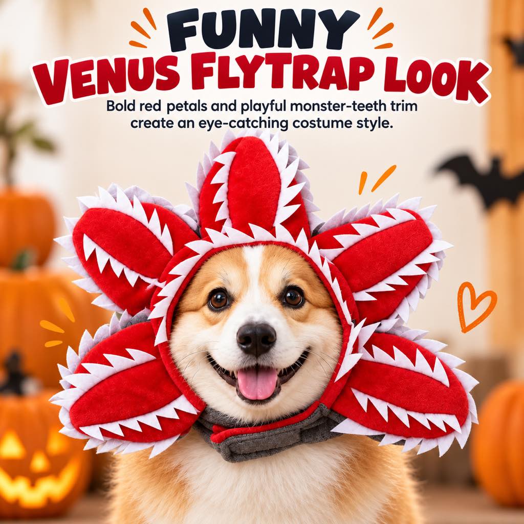 Halloween Venus Flytrap Pet Headpiece - Funny Red Monster Flower Dog Costume Accessory for Halloween Parties, Pet Photos & Holiday Dress-Up