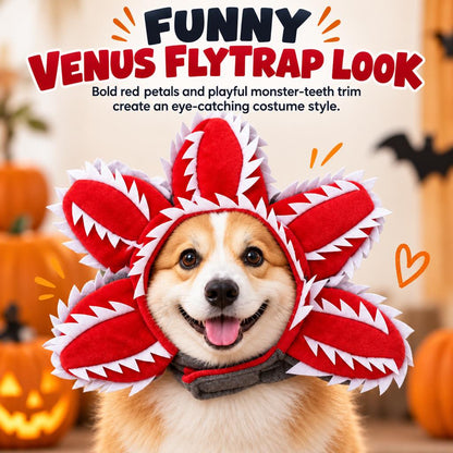 Halloween Venus Flytrap Pet Headpiece - Funny Red Monster Flower Dog Costume Accessory for Halloween Parties, Pet Photos & Holiday Dress-Up