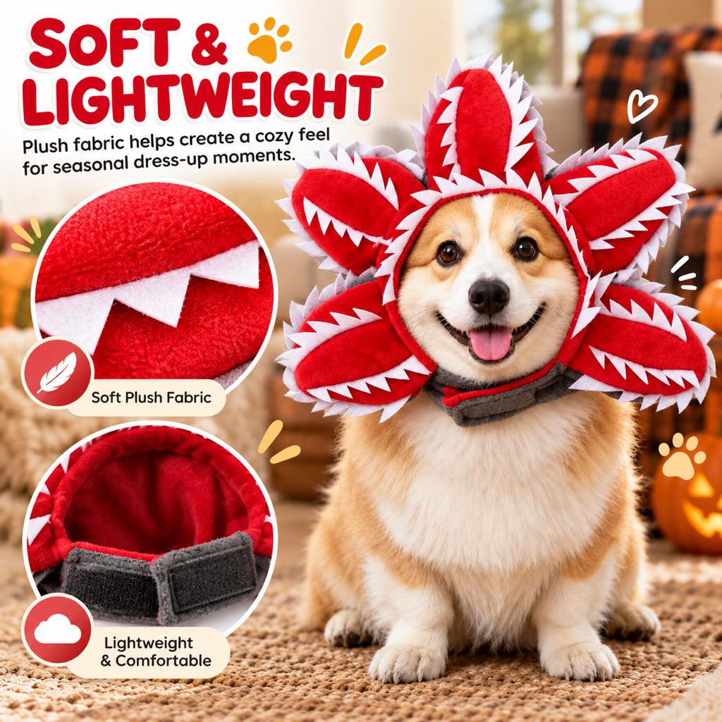 Halloween Venus Flytrap Pet Headpiece - Funny Red Monster Flower Dog Costume Accessory for Halloween Parties, Pet Photos & Holiday Dress-Up