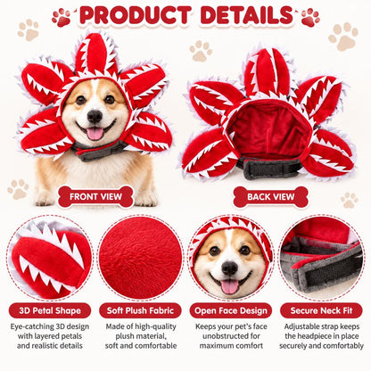 Halloween Venus Flytrap Pet Headpiece - Funny Red Monster Flower Dog Costume Accessory for Halloween Parties, Pet Photos & Holiday Dress-Up