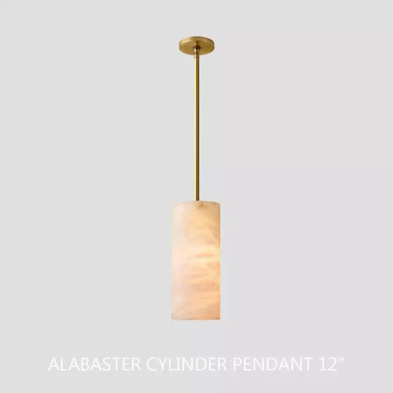 Alabaster Cylinder Pendant Light 9-14 in Natural Stone Single Bulb E26 Hardwire for Kitchen Island Dining Room Bedroom Hallway